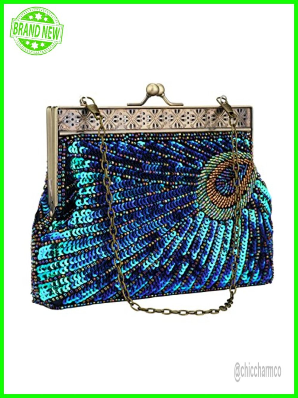 Beaded Sequin Evening Clutch Vintage Style Party Wedding Purse Detachable Strap